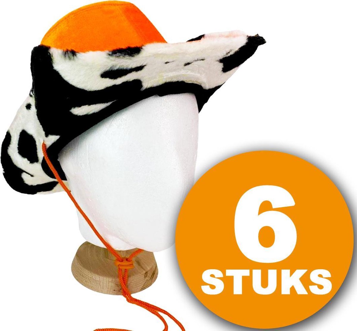 Oranje Feesthoed | 6 stuks Oranje Hoed met Koeienprint | Feestartikelen Oranje Hoofddeksel | Feestkleding EK Voetbal 2021